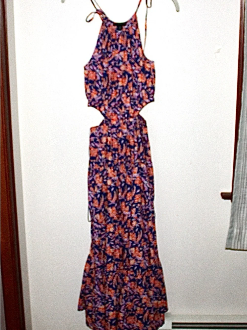 J. Crew Navy and Coral Cutout Floral Maxi Dress